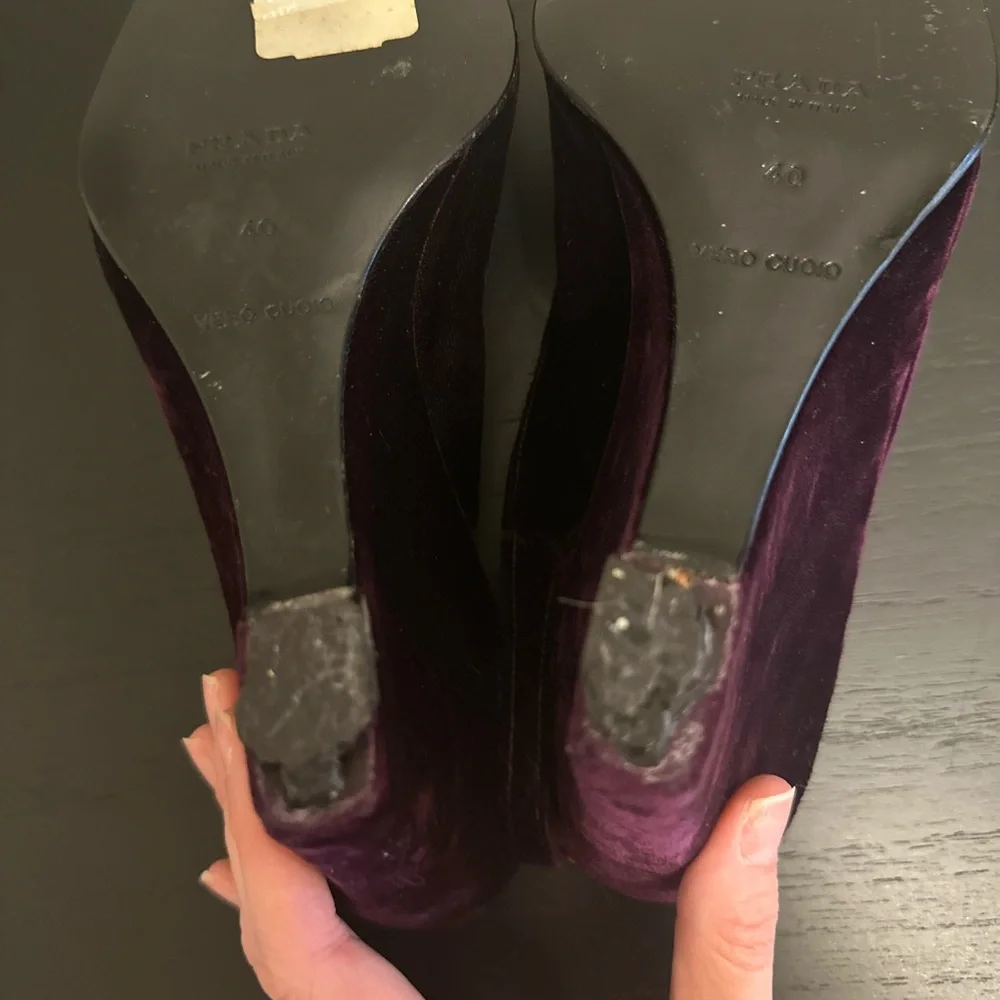 Prada Purple Velvet Slingback Wedges Sz 40 - Picture 10 of 11